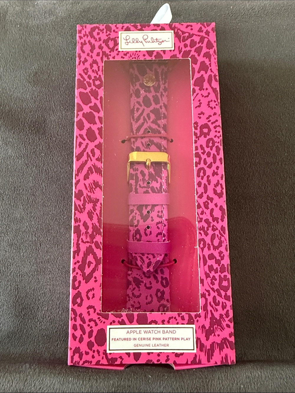 Lilly Pulitzer Cerise Pink Leopard Print Apple Watch Band with Gold Hardware